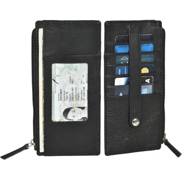 Genuine Leather Women's All in One Credit Business Card Case Holder Slim Zipper - Picture 4 of 5